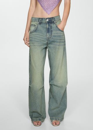 Wideleg Pleated Jeans With Low Waist