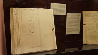 Physicist Lise Meitner, who played a huge role in the discovery of fission, came to the United States in 1946 to lecture for a semester at The Catholic University of America in Washington, D.C., where one student apparently had enough foresight to ask for her autograph. His signed lecture notes are on display.