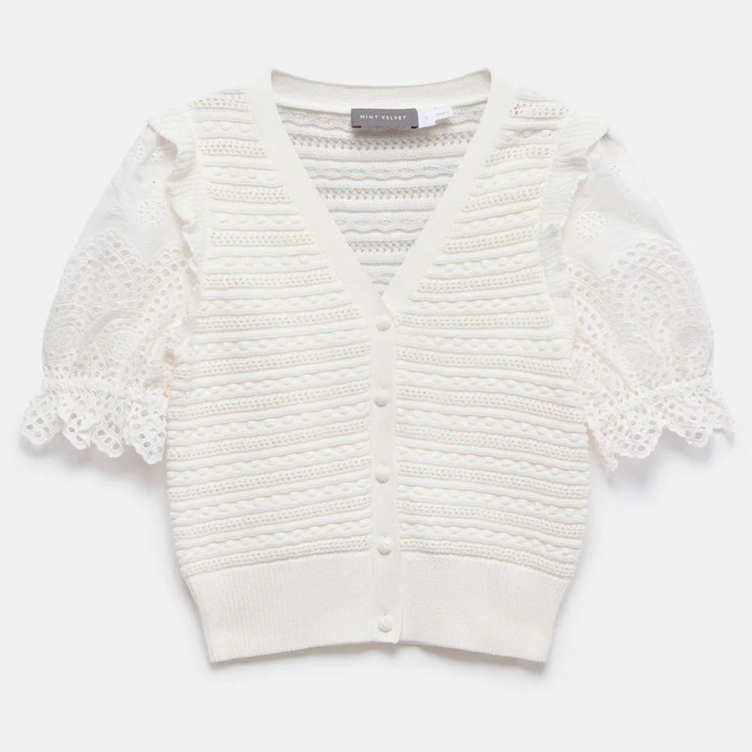 Mint Velvet White Broderie Cardigan