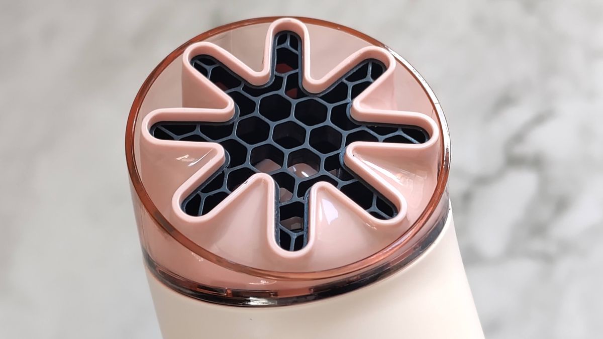 Close-up of Dyson HushJet Mini Cool fan nozzle