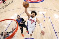 DETROIT, MICHIGAN - APRIL 22: Cade Cunningham #2 of the Detroit Pistons drives to the basket in front of Goga Bitadze #35 of the Orlando Magic in the first half during game two of the first round of the eastern conference playoffs at Little Caesars Arena on April 22, 2026 in Detroit, Michigan. NOTE TO USER: User expressly acknowledges and agrees that, by downloading and or using this photograph, User is consenting to the terms and conditions of the Getty Images License Agreement. (Photo by Gregory Shamus/Getty Images)