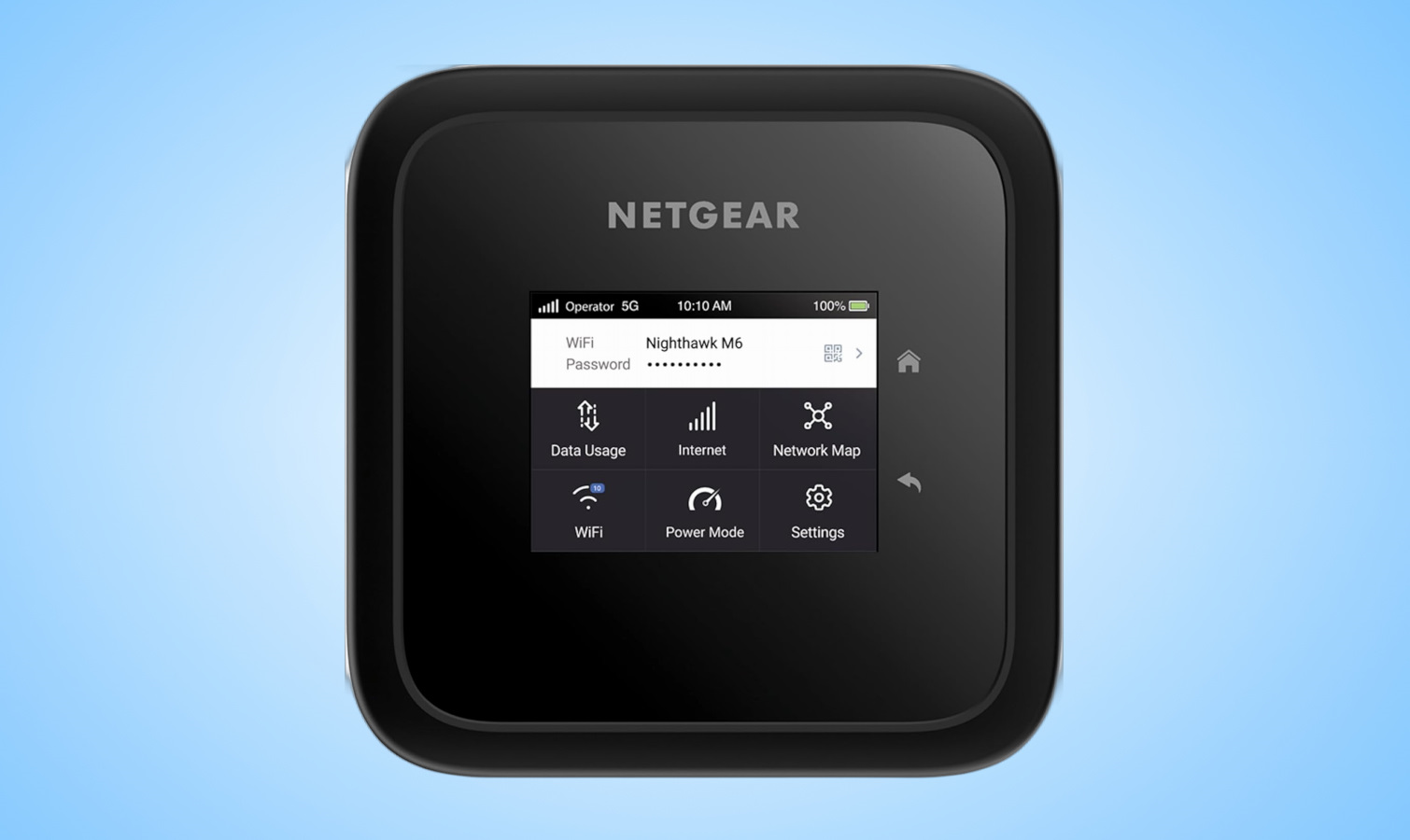 Netgear Nighthawk M6 Pro against blue background.