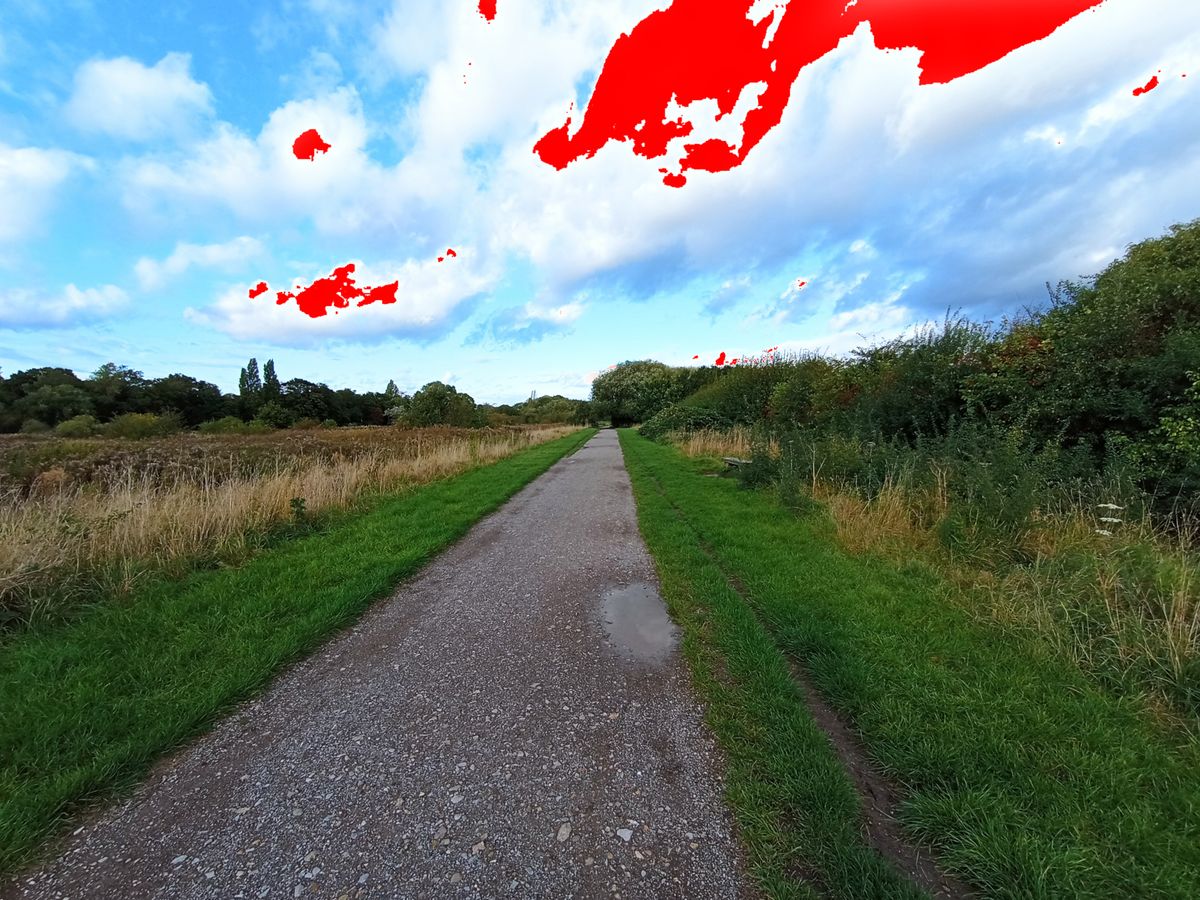 A Redmi 10 camera sample showing the blown out areas in clouds