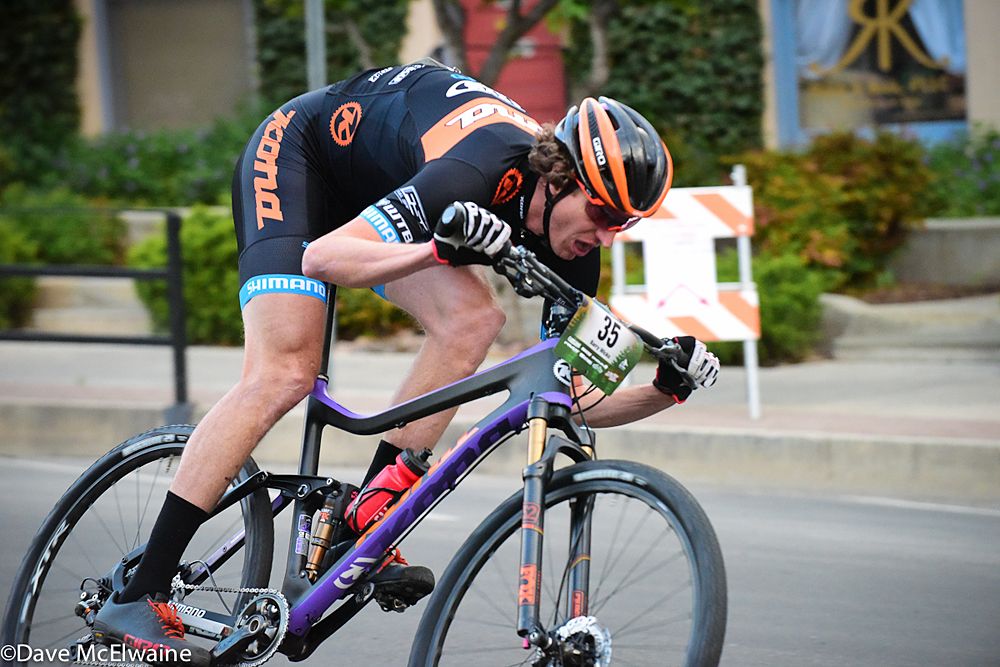 Tall Barry Wicks (Kona) doing his best to get into an aero position on the descent
