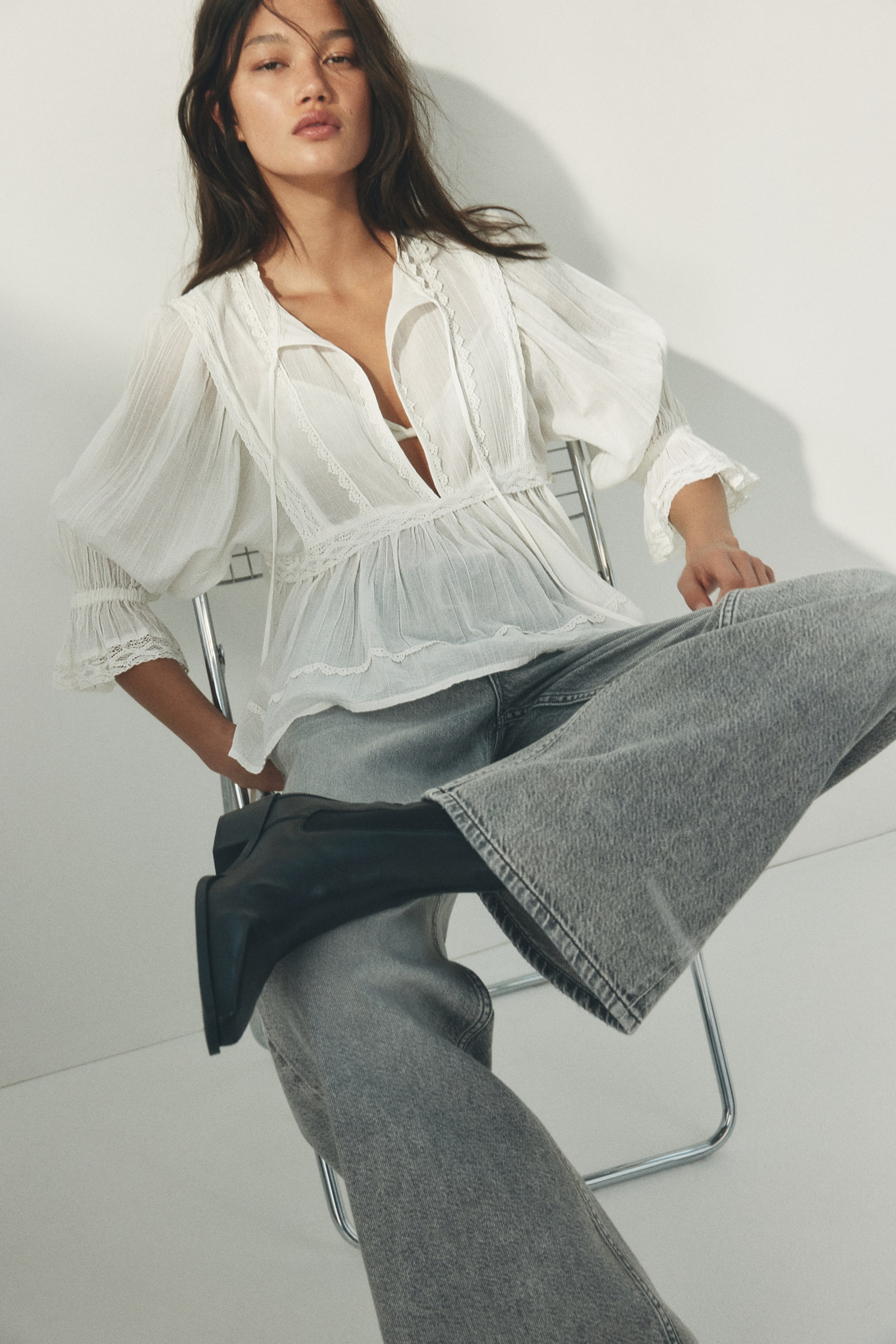 Lace-Trimmed Cotton Blouse