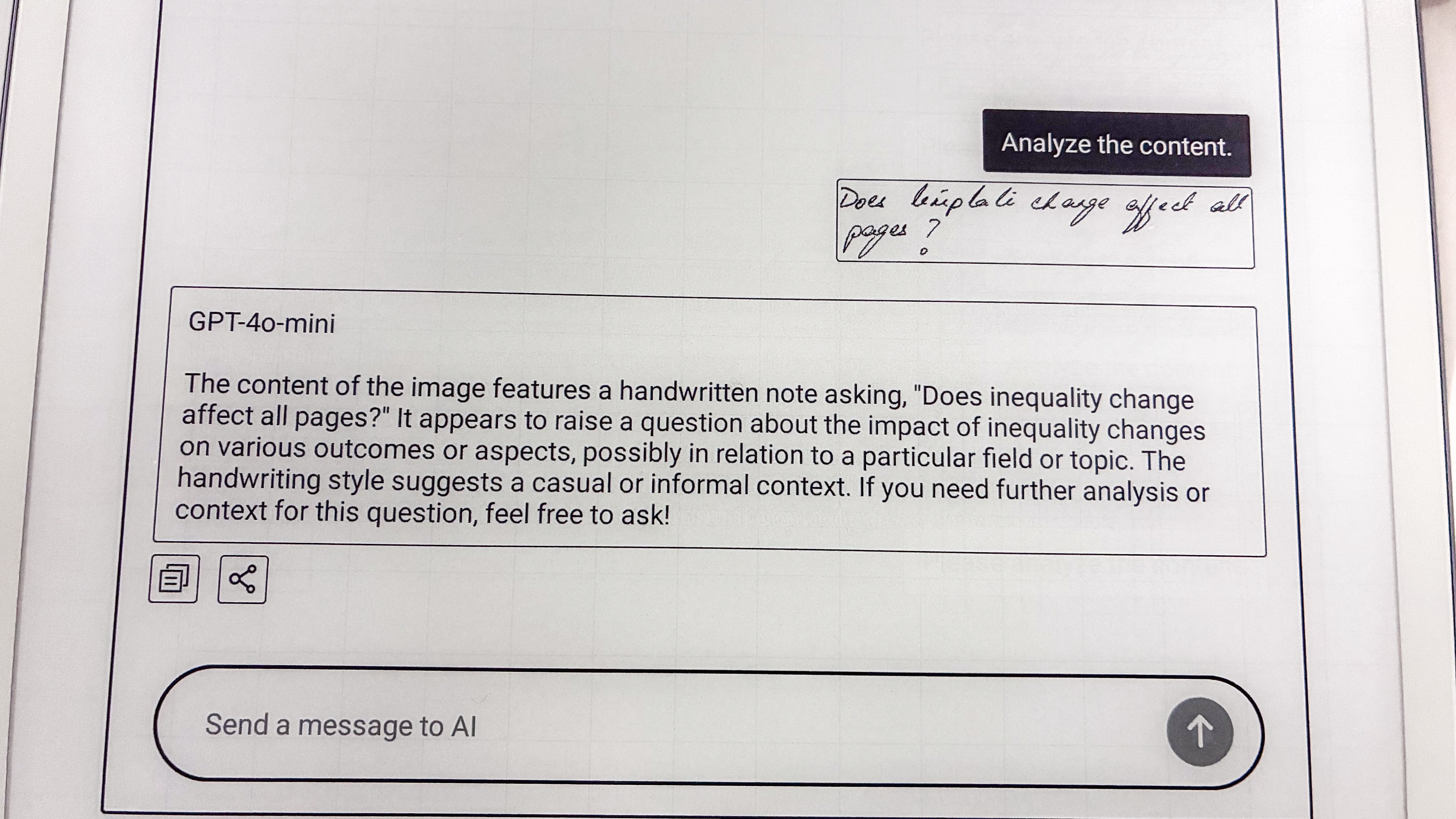 Misread handwriting in the Analyze feature of the ViWoods AiPaper