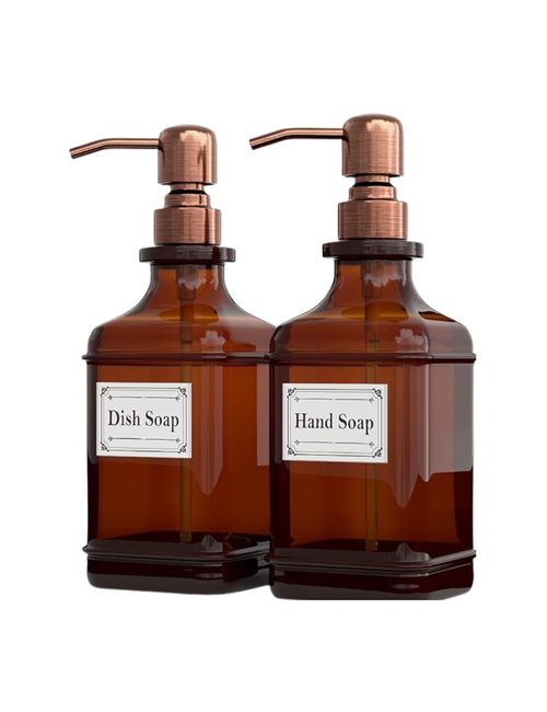 Amber Glass Soap Dispenser with Copper Pump
