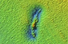 A sonar image from 2015 shows an outline of the U.S. Coast Guard cutter called the McCulloch.