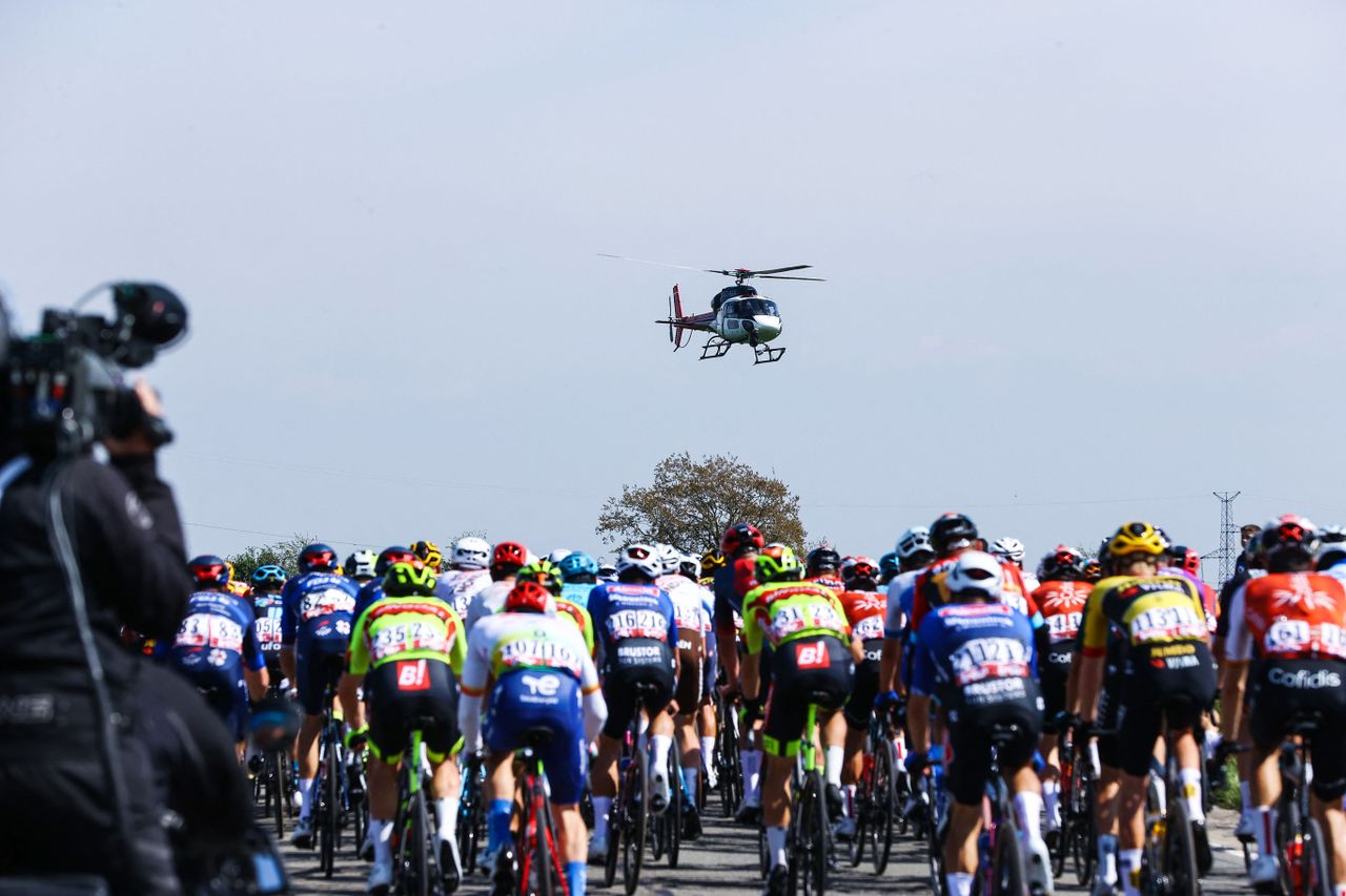 A helicopter over the Tour de France peloton