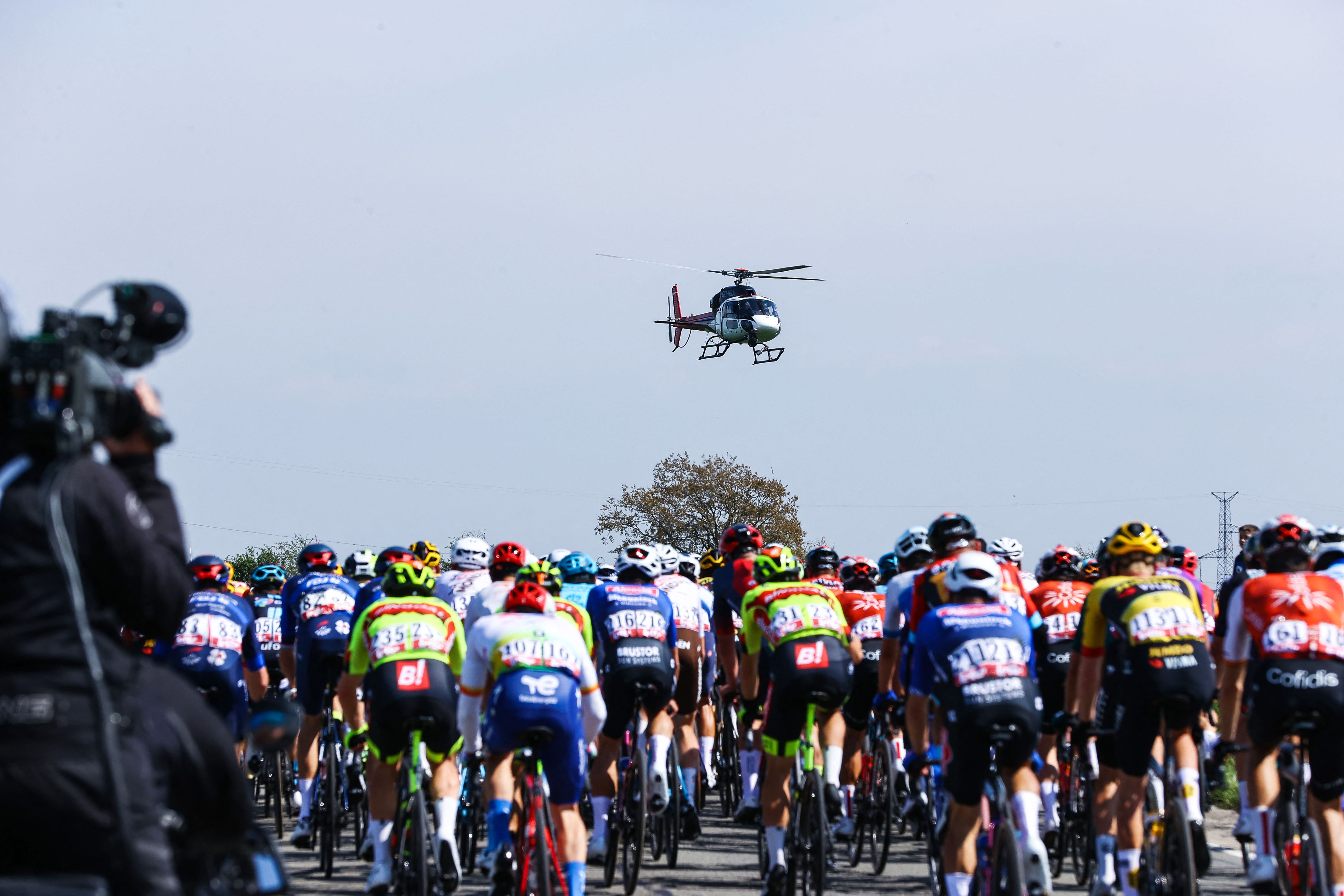 A helicopter over the Tour de France peloton