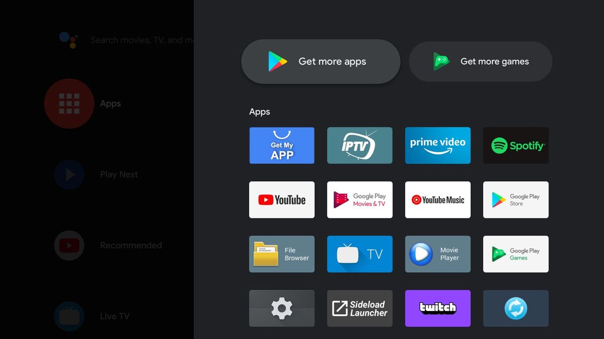 Android TV interface on the Mecool HomePlus KA1