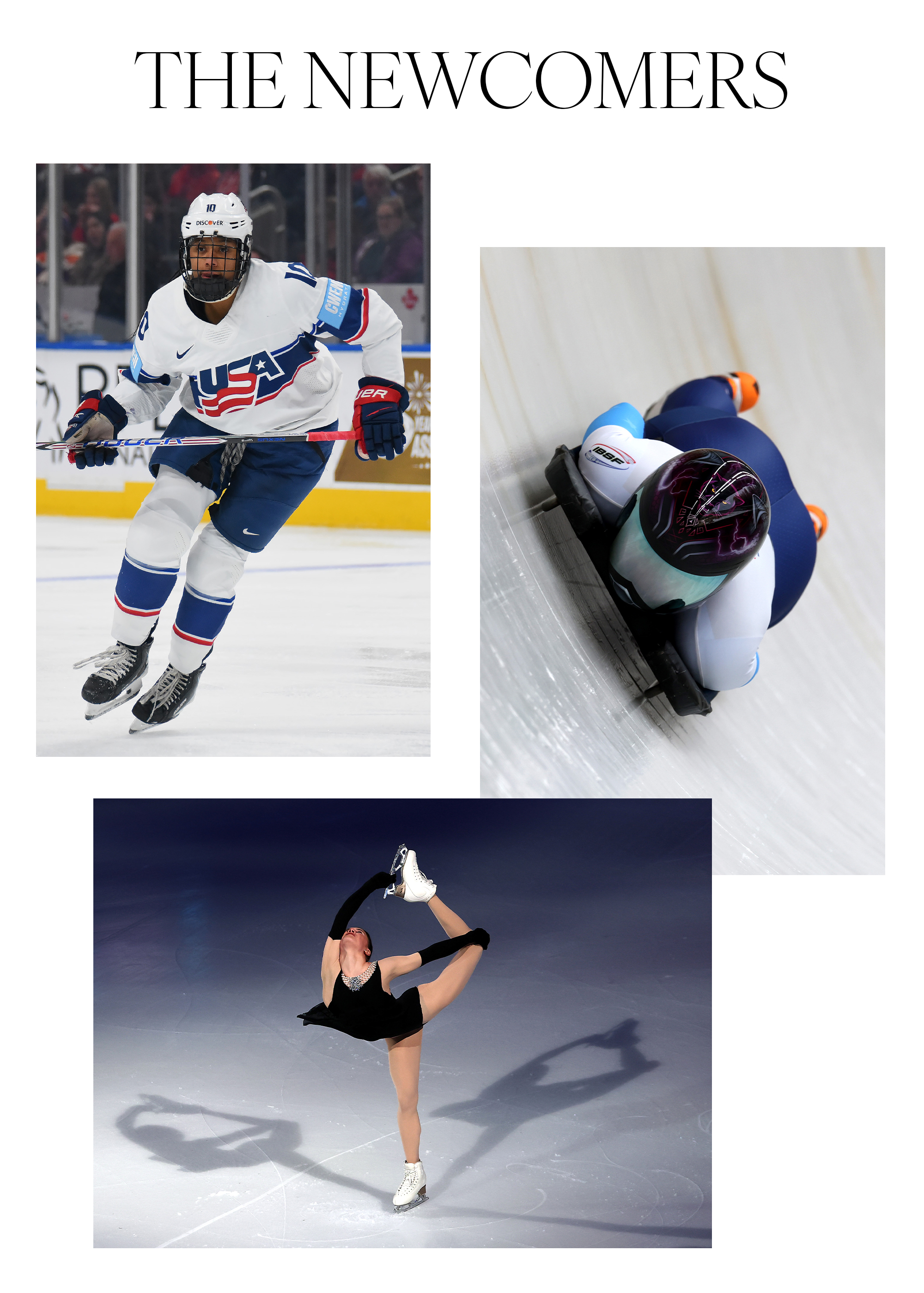 A collage with the heading: The Newcomers. Photos feature Laila Edwards, Isabeau Levito, and Mystique Ro.