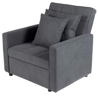 A gray sleeper armchair
