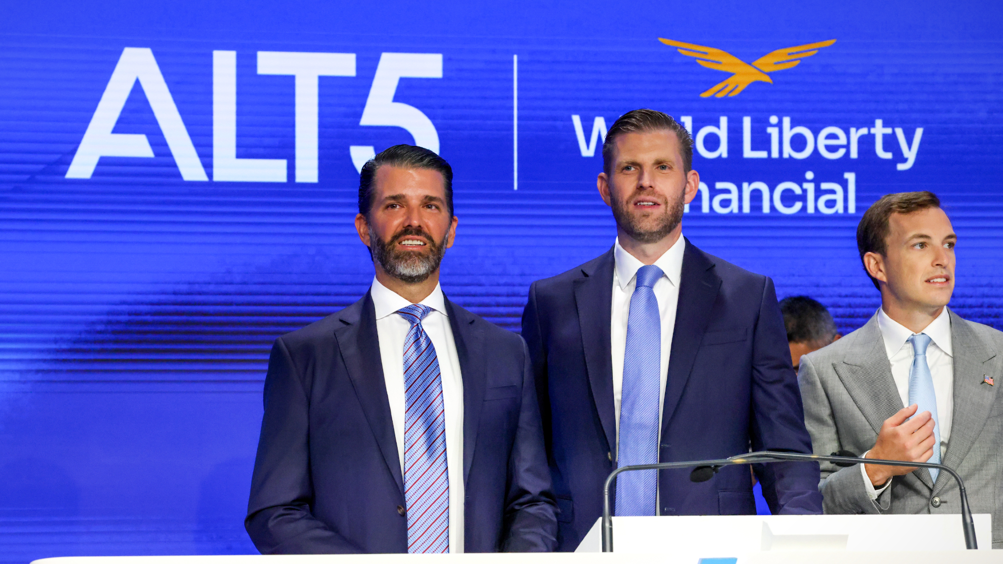 Donald Trump Jr., Eric Trump and Zach Witkoff at Nasdaq
