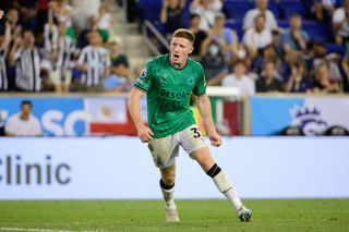 Elliot Anderson #32 of Newcastle United celebrates scoring during the second half against Brighton & Hove Albion at Red Bull Arena on July 28, 2023 in Harrison, New Jersey. (Photo by Howard Smith/ISI Photos/Getty Images)