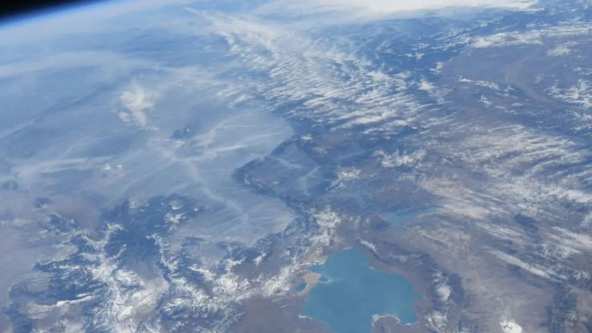 An image taken by Wang on Nov. 18 shows Qinghai lake at the bottom of the image pointing east towards the distant East China Sea.