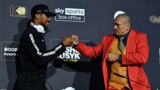 Anthony Joshua and Usyk at a press conference ahead of their fight