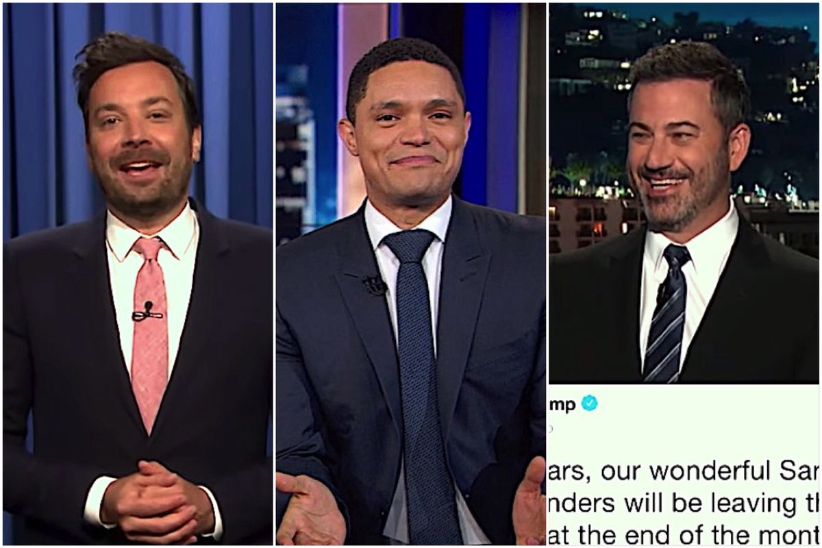 Jimmy Kimmel, Jimmy Fallon, and Trevor Noah say farewell to Sarah