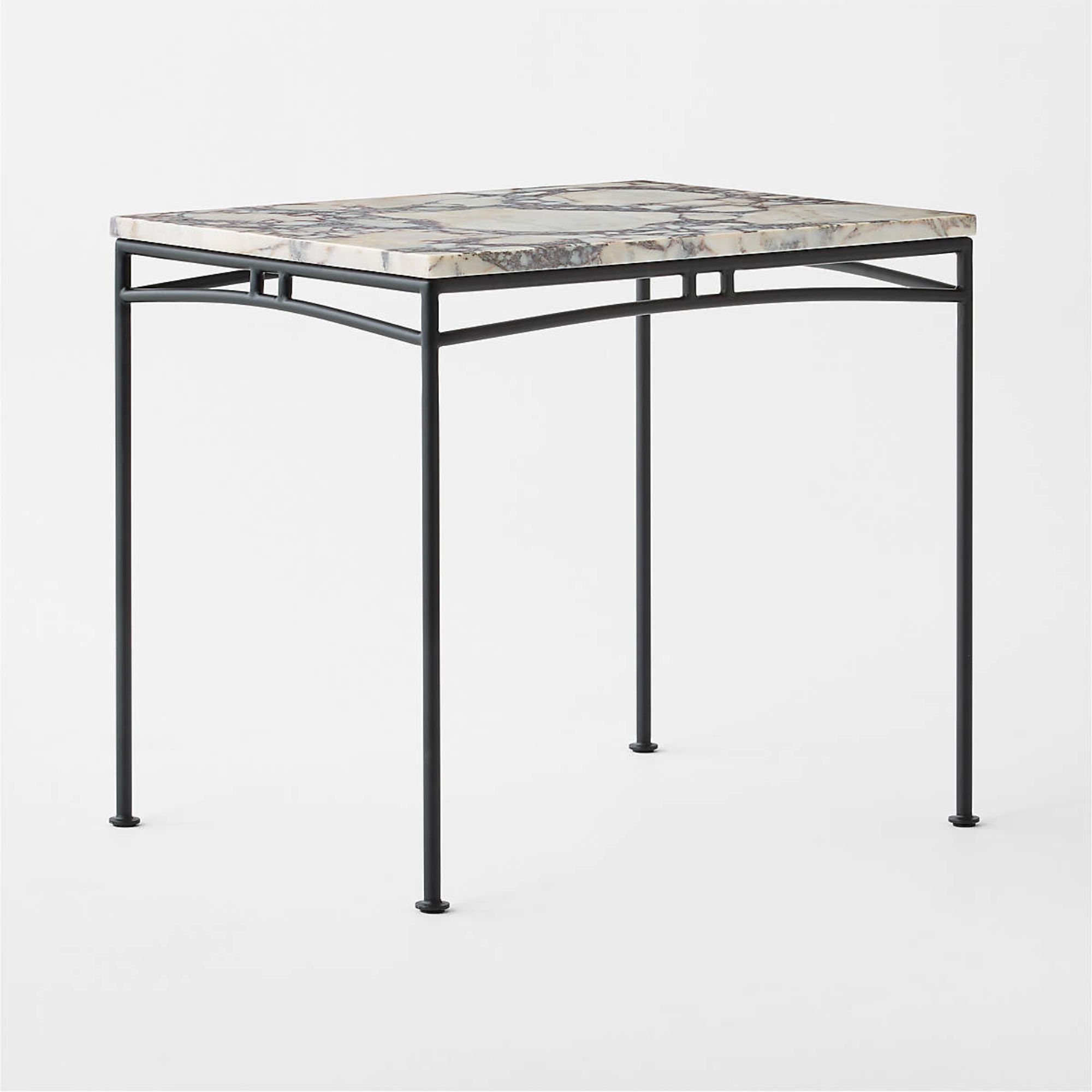 Calla 32" Rectangular Black Metal Outdoor Bistro Table with Marble Top