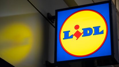 Logo of supermarket chain Lidl on a sign outside a branch in London, England.