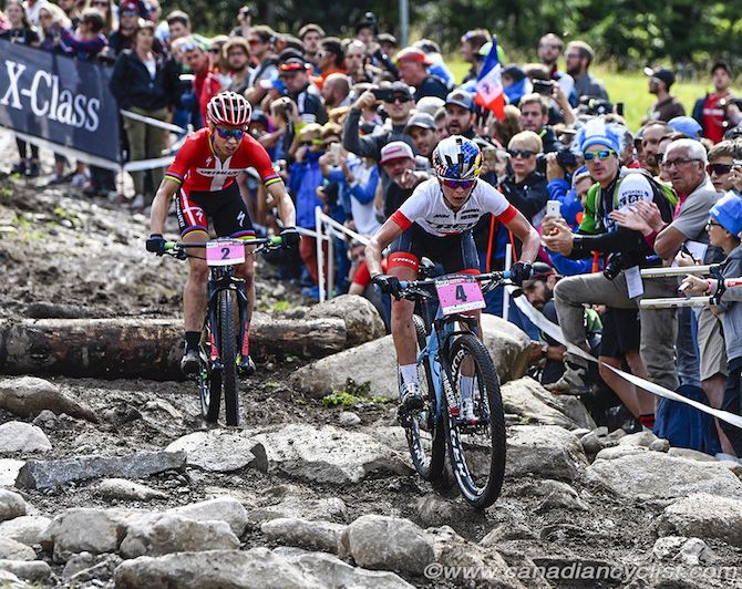 Emily Batty (Trek Factory Racing XC) and Annika Langvad (Specialized Racing)