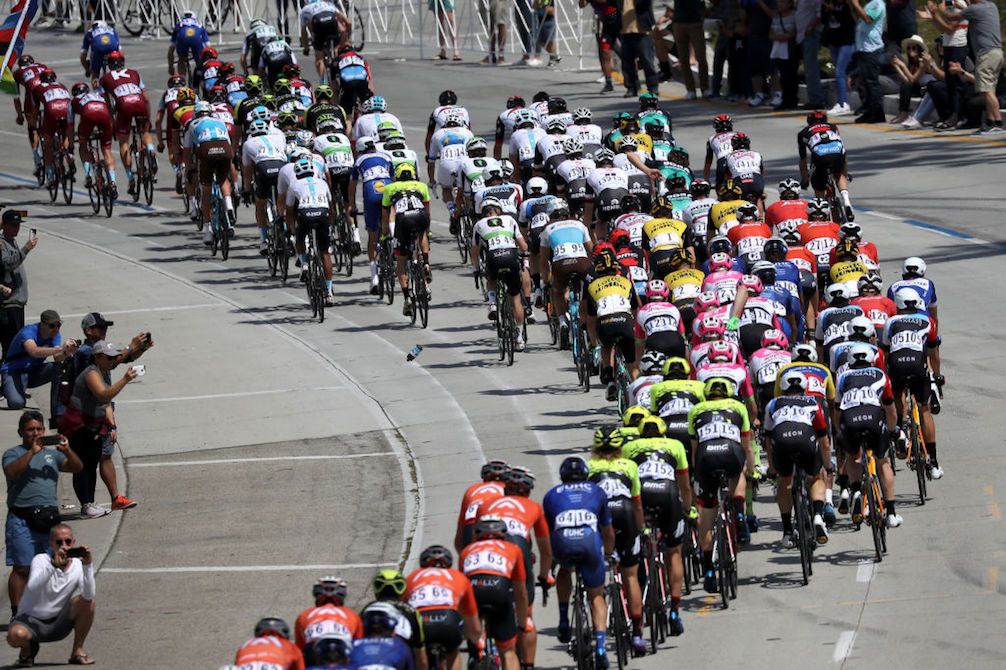 The bunch stretches out on stage 1 of the 2018 Tour of California