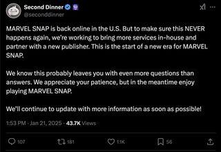 Second Dinner discusses ban on Marvel Snap in wake of US TikTok blackout