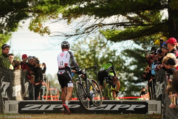 Lukas Fl&uuml;ckiger (Trek World Racing) chasing Jamie Driscoll after a chain malfunction