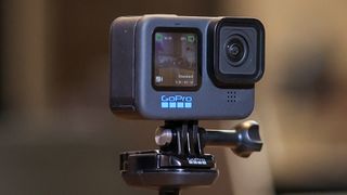 GoPro Hero 10 Black mounted on a stand