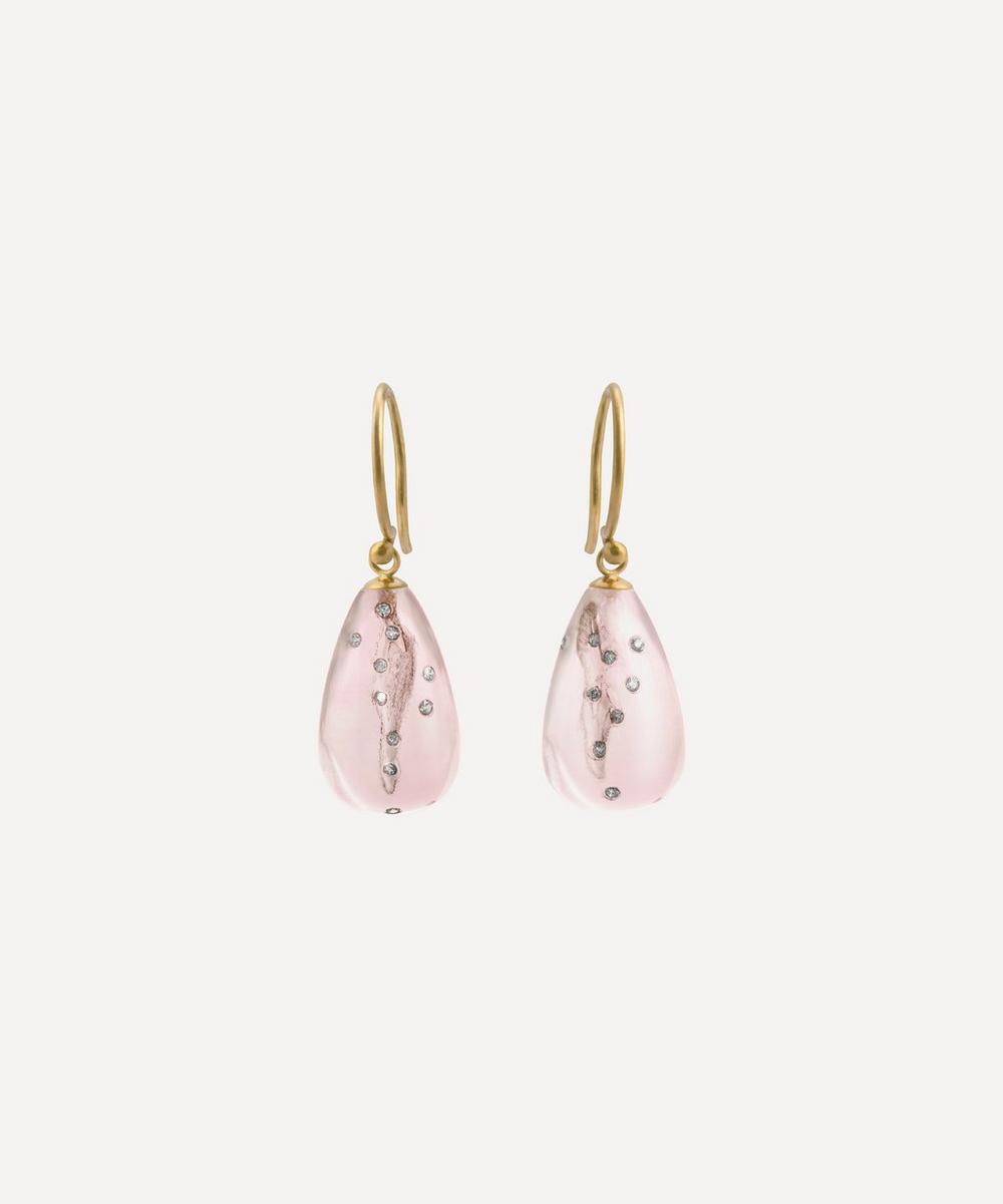 Rose Quartz Mini Dia Drop Earrings