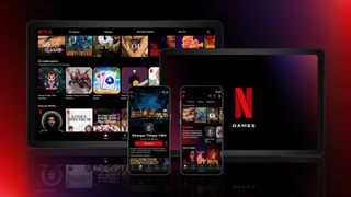 Netflix Games image showing library of titles on mobile and tablet.