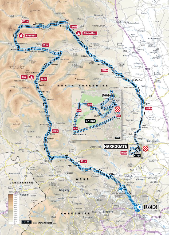 2019 UCI Road World Championships elite men's road race map