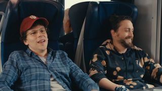 Jesse Eisenberg as David Kaplan and Kieran Culkin as Benji Kaplan in A Real Pain.