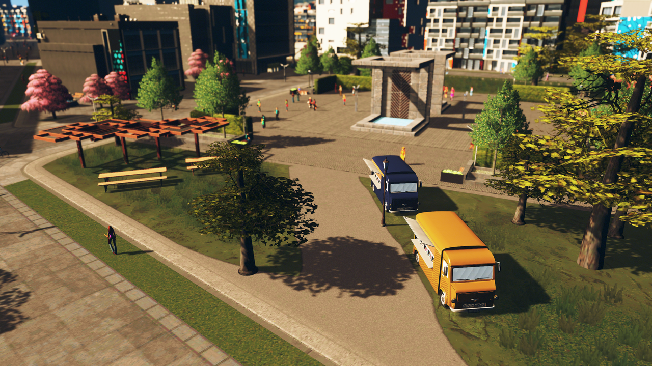 An image of a pedestrian street from Cities: Skylines