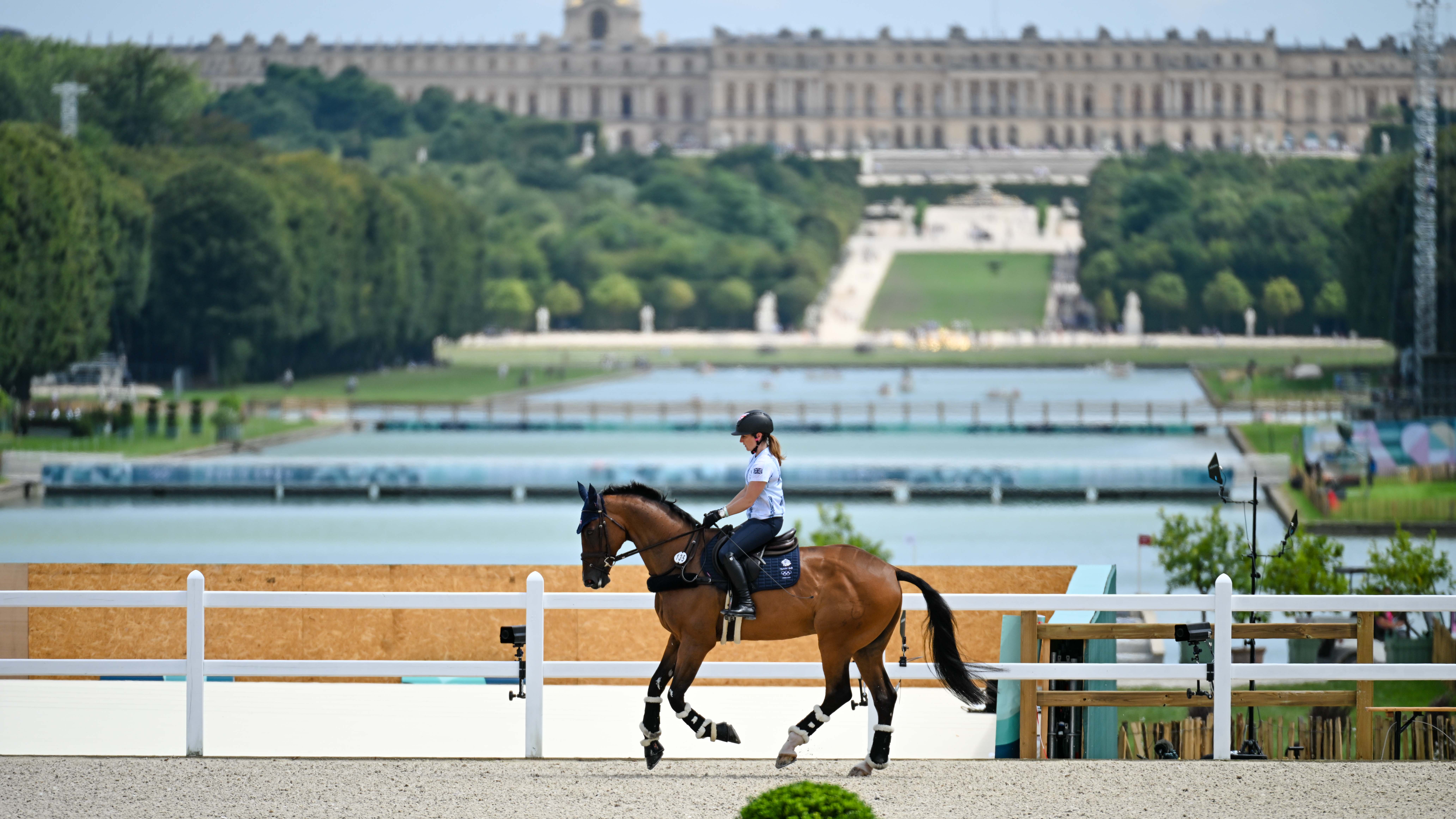 Olympic eventing dressage: Laura Collett in the arena familiarisation