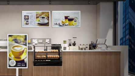 E-paper solutions from AUO Display Plus at a coffee shop.