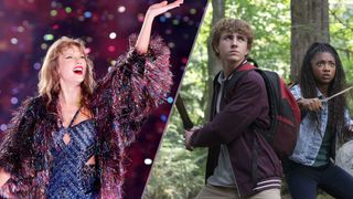 Taylor Swift performs onstage during "Taylor Swift | The Eras Tour" at Caesars Superdome on October 25, 2024 in New Orleans, Louisiana; Percy Jackson and the Olympians