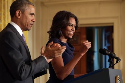 Barack and Michelle Obama speak in Washington, D.C.