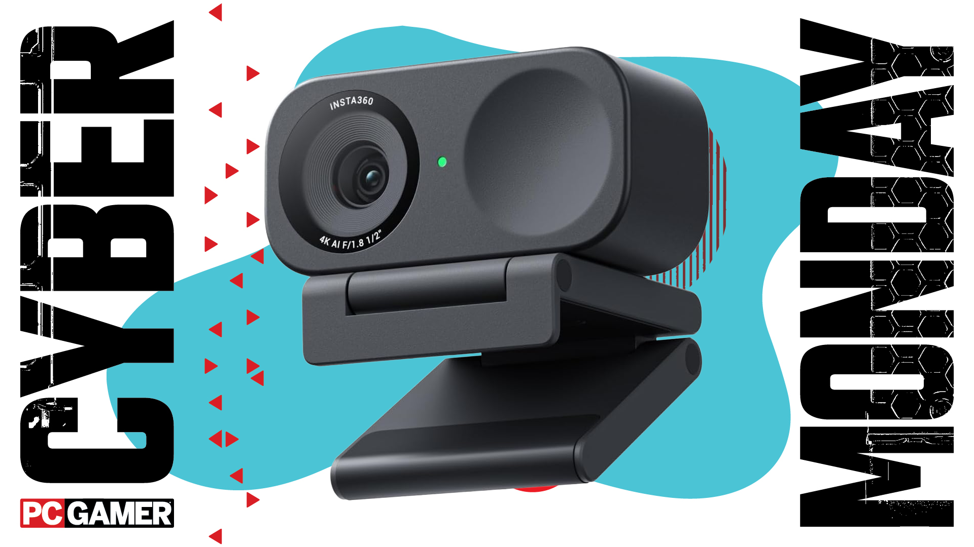 A webcam on a blue Cyber Monday background.