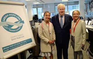 Sarah with Boris Johnson and Victoria. TFL launched the Sarah Hope Line Incident Support Service for those injured on the TFL network