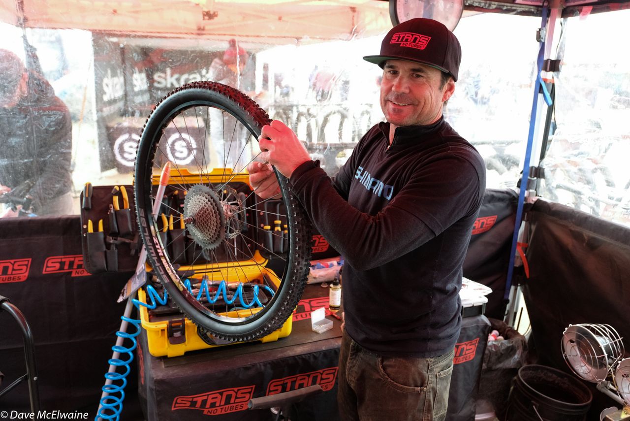 Kenny When (Stan's NoTubes) was providing free service to the riders