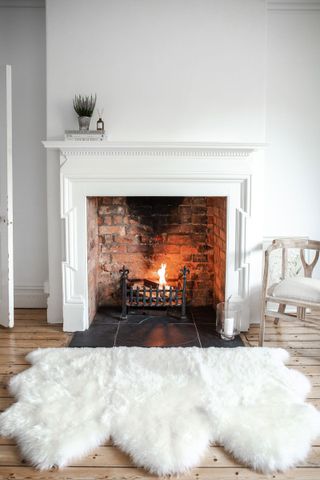 open brick fireplace