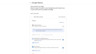 The first step of the Google Takeout procedure