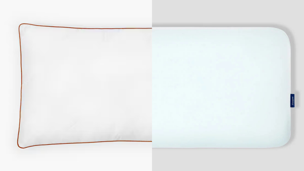 Saatva Latex and Casper Snow hybrid pillows against a white background