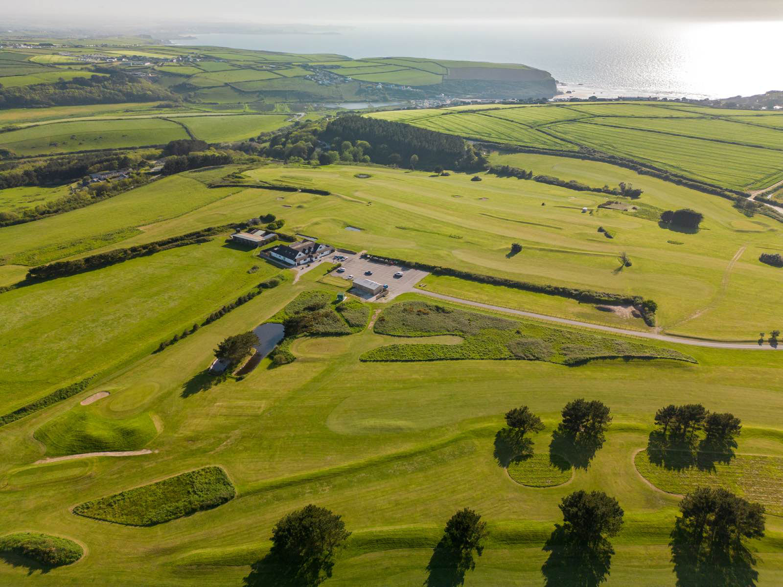An aerial view of Mawgan Porth Golf Club