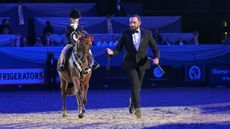 John Harvey leads Elmswood Spring Parade and Florence Rendall down the centre line at HOYS 2025 after they are crowned supreme pony champions.