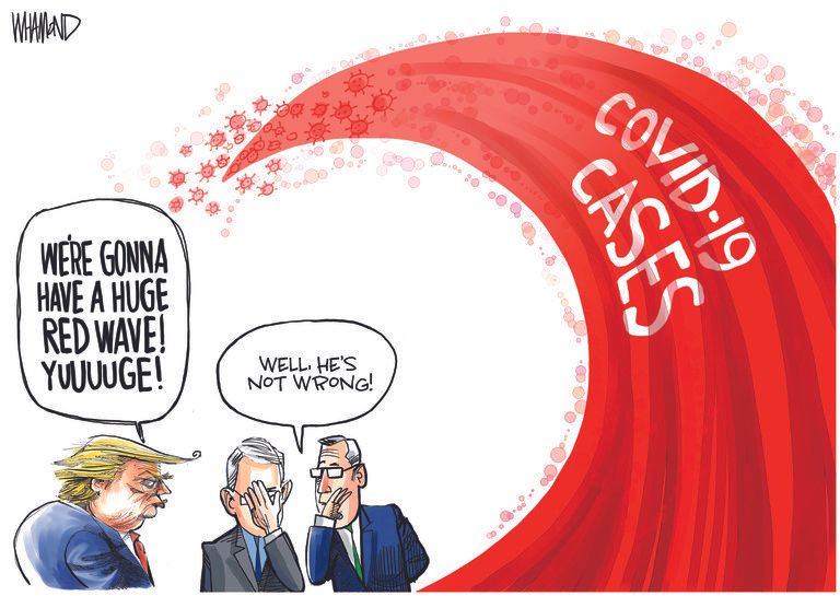 Political Cartoon U.S. Trump COVID red wave