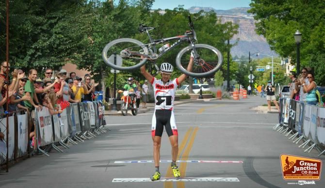 Fernando Riveros Paez celebrates winning the Grand Junction 40