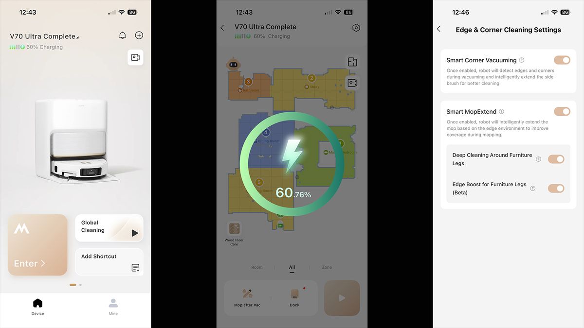 Screenshots from the MOVAHome app on iOS