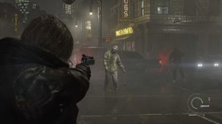 Leon Kennedy aiming at a zombie in Resident Evil Requiem.